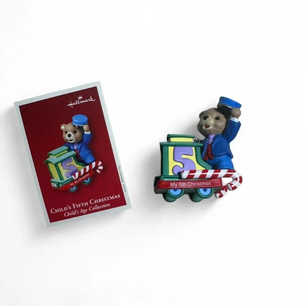 Hallmark 2002 Child’s 5th Christmas Ornament Bear Train Retro Whimsical